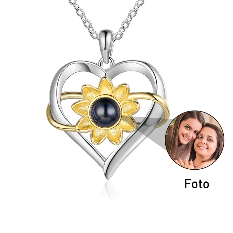 Personalisierte Foto Sonnenblume Herz Projektion Halskette