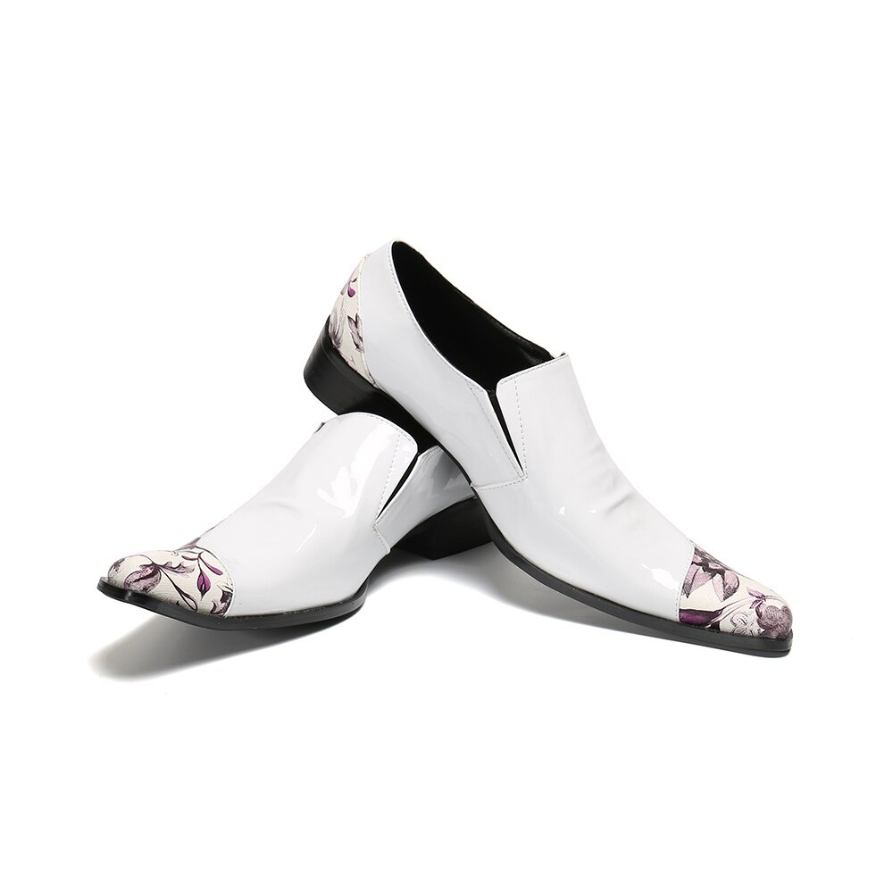 Floral Men Shoes Plus Size Male White Leather Dress Shoes Oxford Shoes Slip On