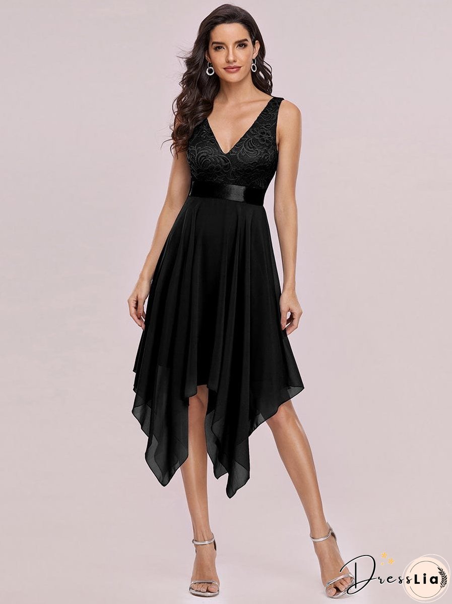 Captivating Deep V Neck A-line Sleeveless Dress with Asymmetrical Hem