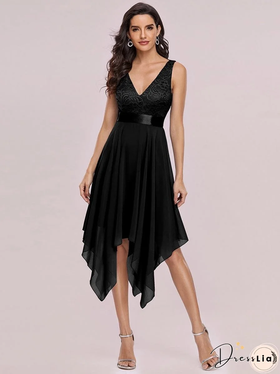 Captivating Deep V Neck A-line Sleeveless Dress with Asymmetrical Hem