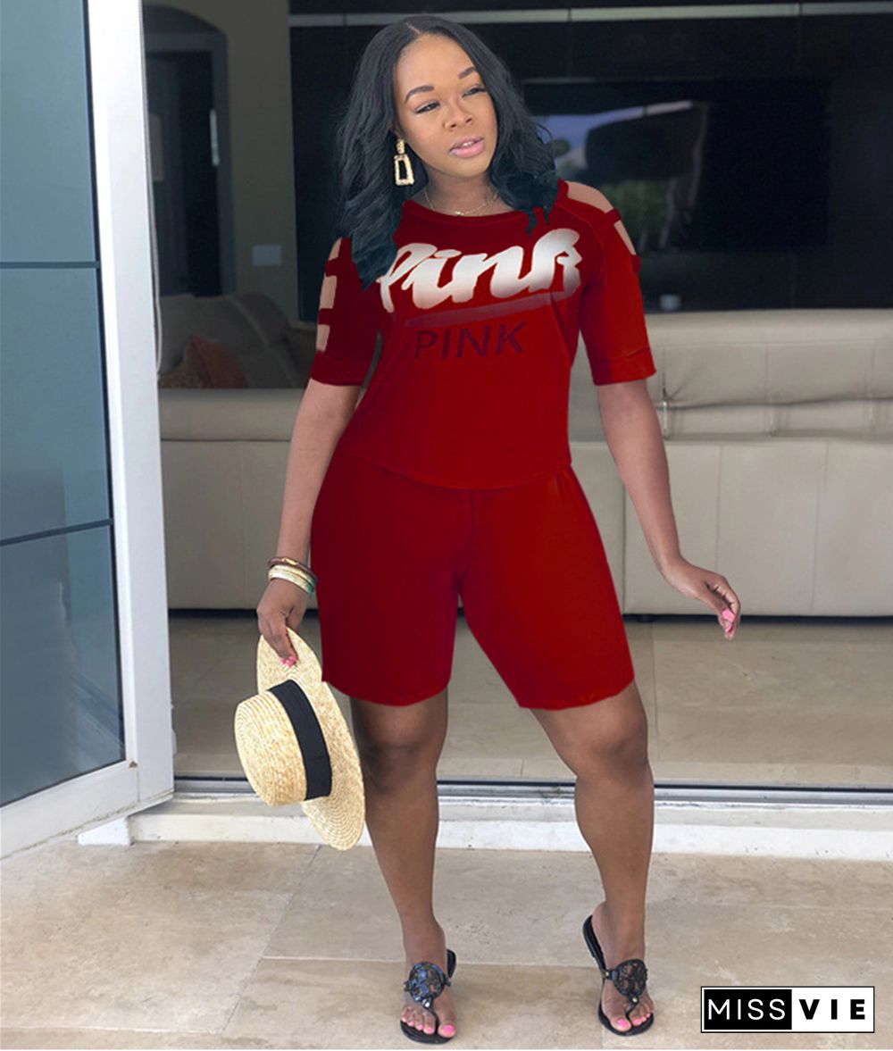 Cut Out Short Sleeve T Shirt Running Shorts Suit