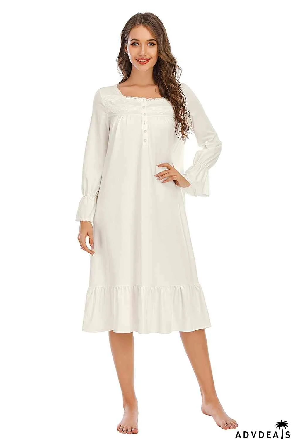Flounce Sleeve Ruffle Hem Night Dress