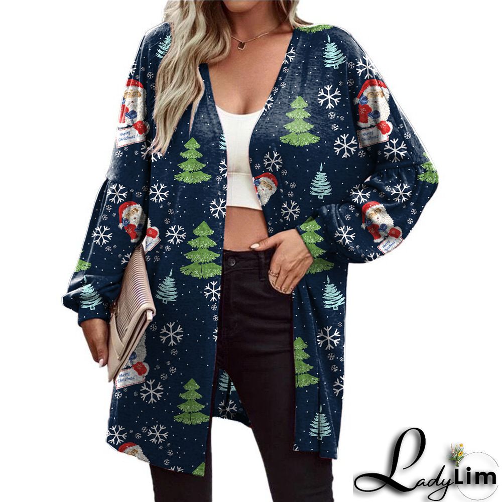 Christmas Women printed long-sleeved cardigan jacket