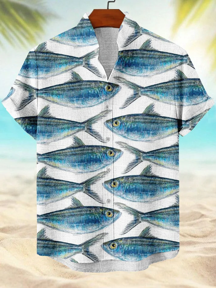 Men's Cartoon Fish Marine Art Print Vacation Shirt