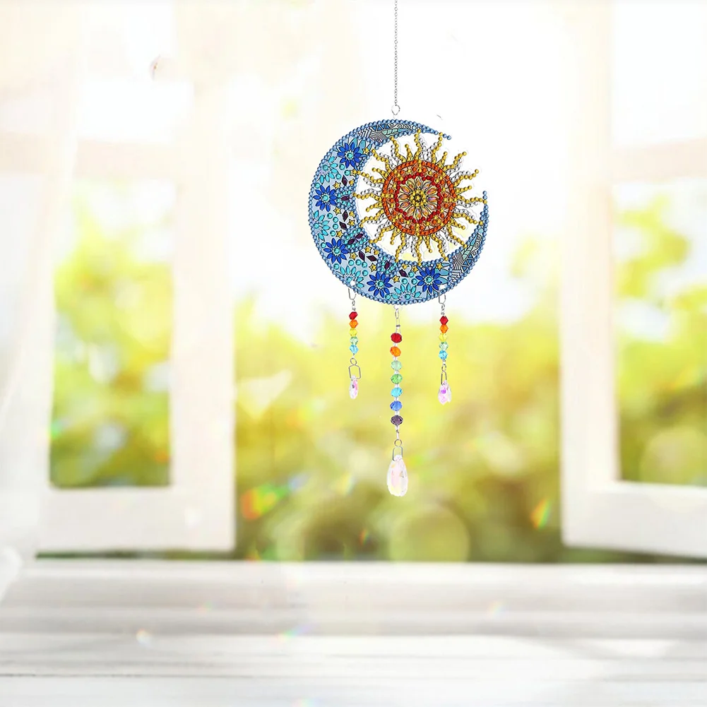 DIY Diamond Painting Light Catcher Hanging Crystal Wind Chime (Sun Moon)