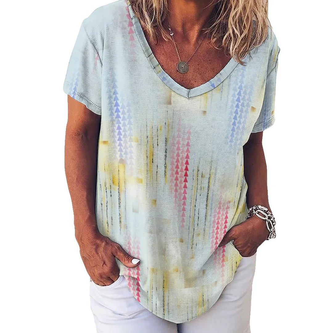 Style & Comfort for Mature Women V-neck Short Sleeve Casual T-shirt for  Women Printed with Pattern Green, Blue, Pink, Graffiti