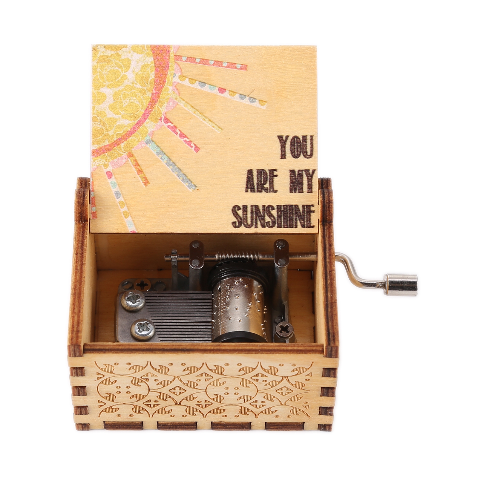 Wooden Music Box, Hand Crank Engraved Musical Box, Valentine Gifts (1)