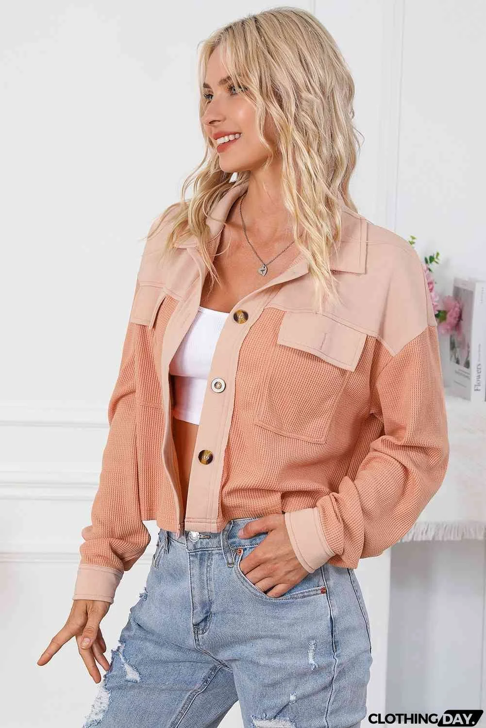 Button Down Dropped Shoulder Jacket