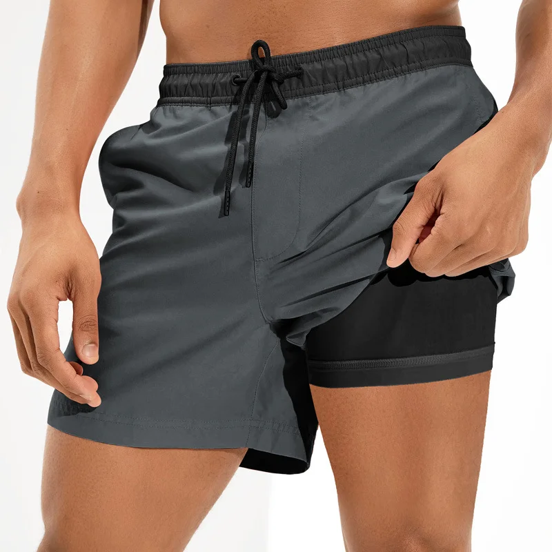 Indian Ink Stretch Gym Workout Shorts with Compression Liner Klatie