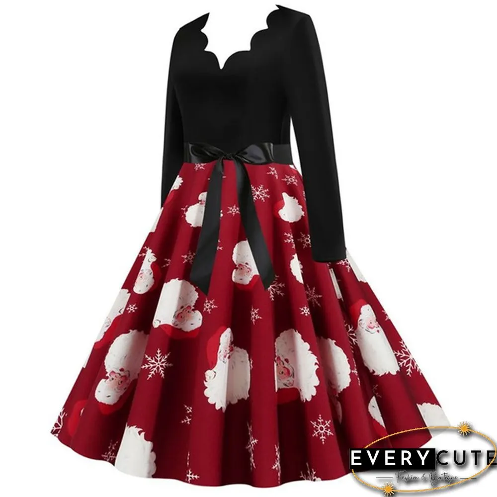 Christmas Prom Dress-Bow Style Santa Claus Print Swing`