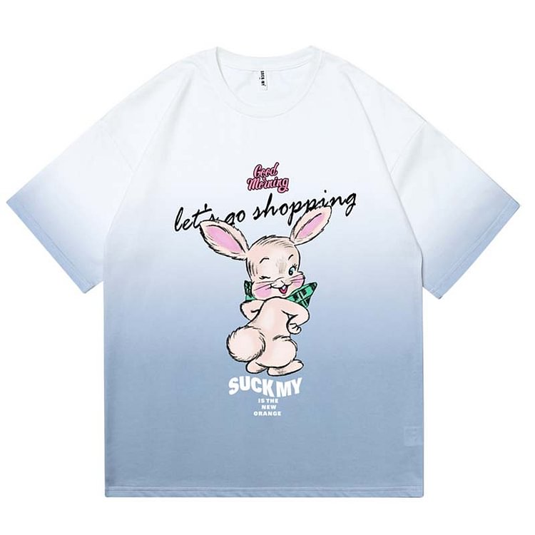 Colorblock Rabbit Letter Print Loose T-Shirt - Modakawa Modakawa