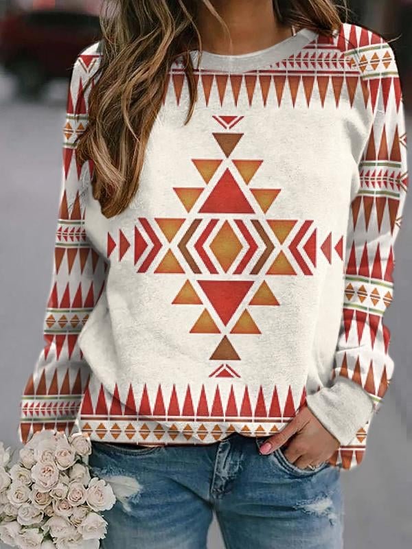Apricot ethnic pattern printed sweatshirt