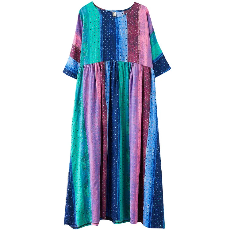 Special Colorful Splicing Round Neck Midi Dress