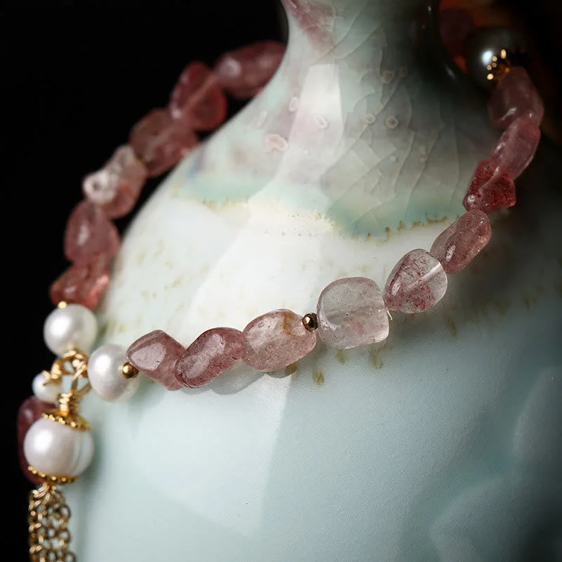 Strawberry Quartz Pearl Love Healing Bracelet