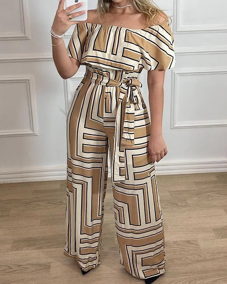 Casual Printed One-shoulder Jumpsuit