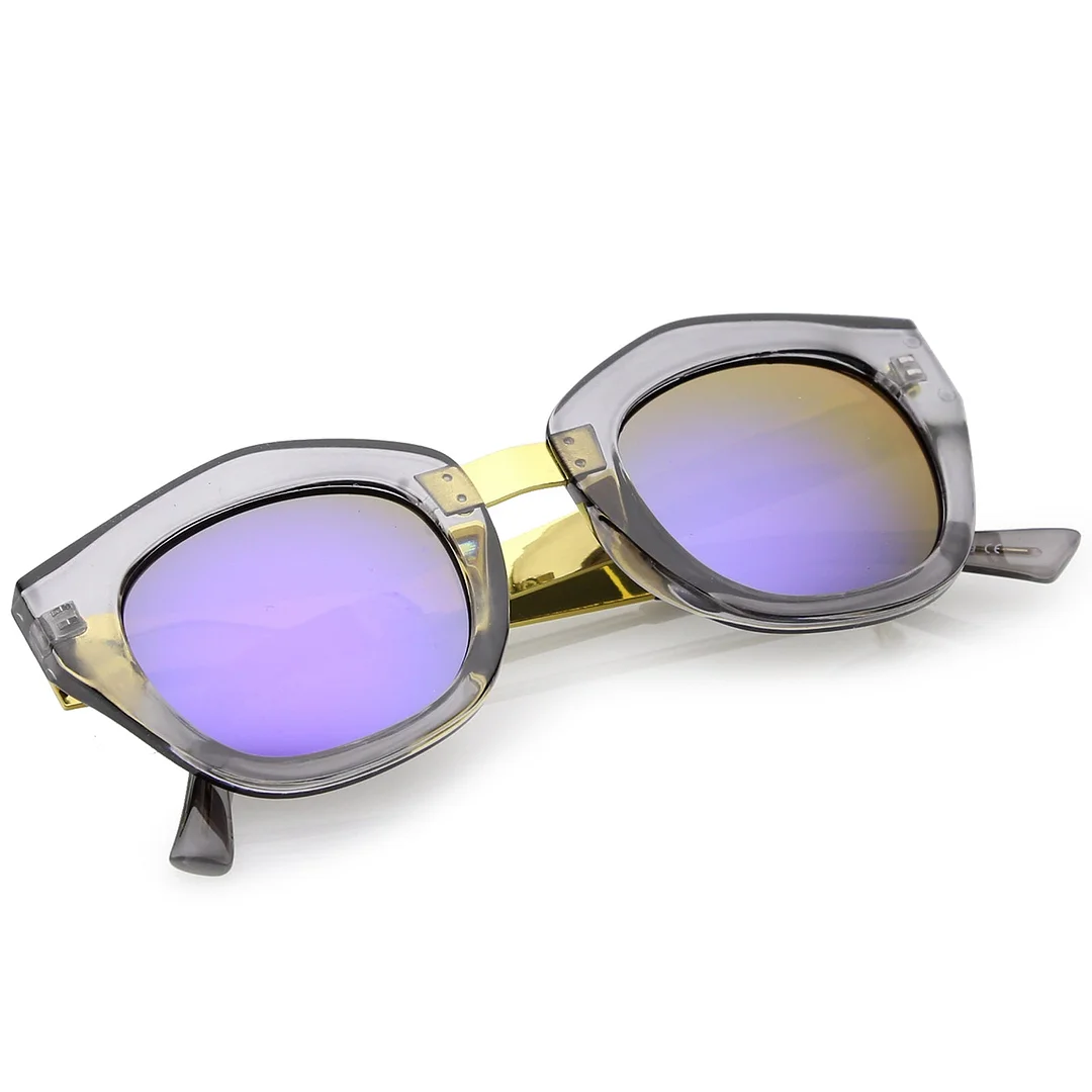 Women's Metal Bridge Colored Mirror Lens Square Cat Eye glasses 46mm