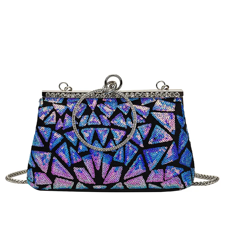 Dinner Iron Hoop Embroidered Sequin Bag-Blue