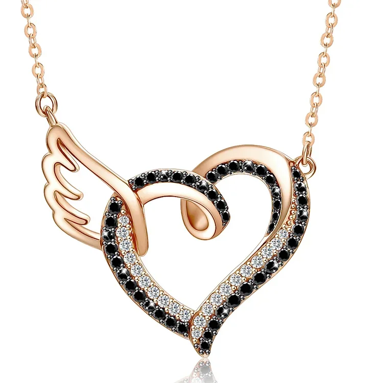 For Memorial - You Hold My Hands for a While But My Heart Forever Black Diamond Heart Wings Necklace 
