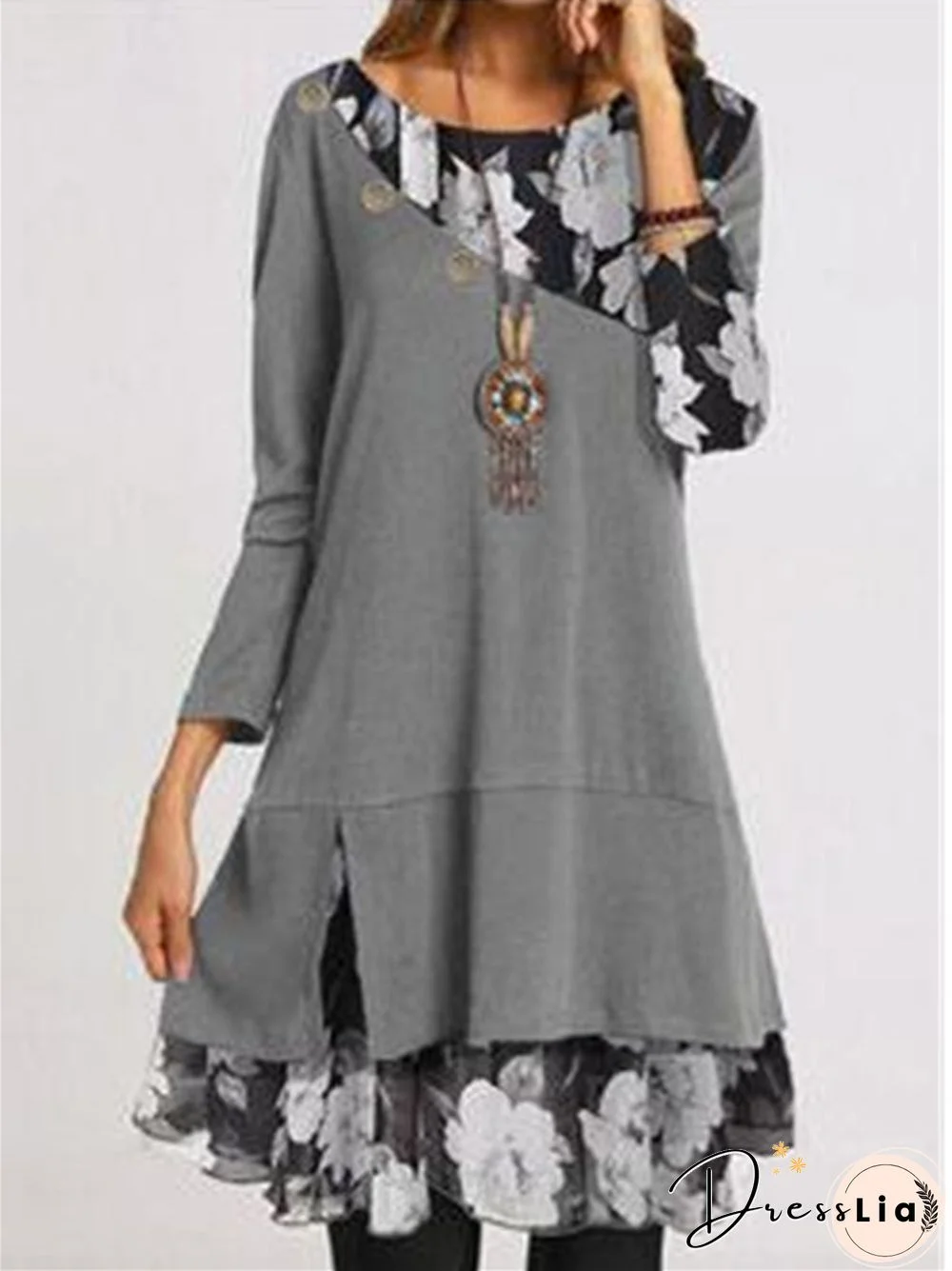 Chiffon Printed Loose Large Black Dresses