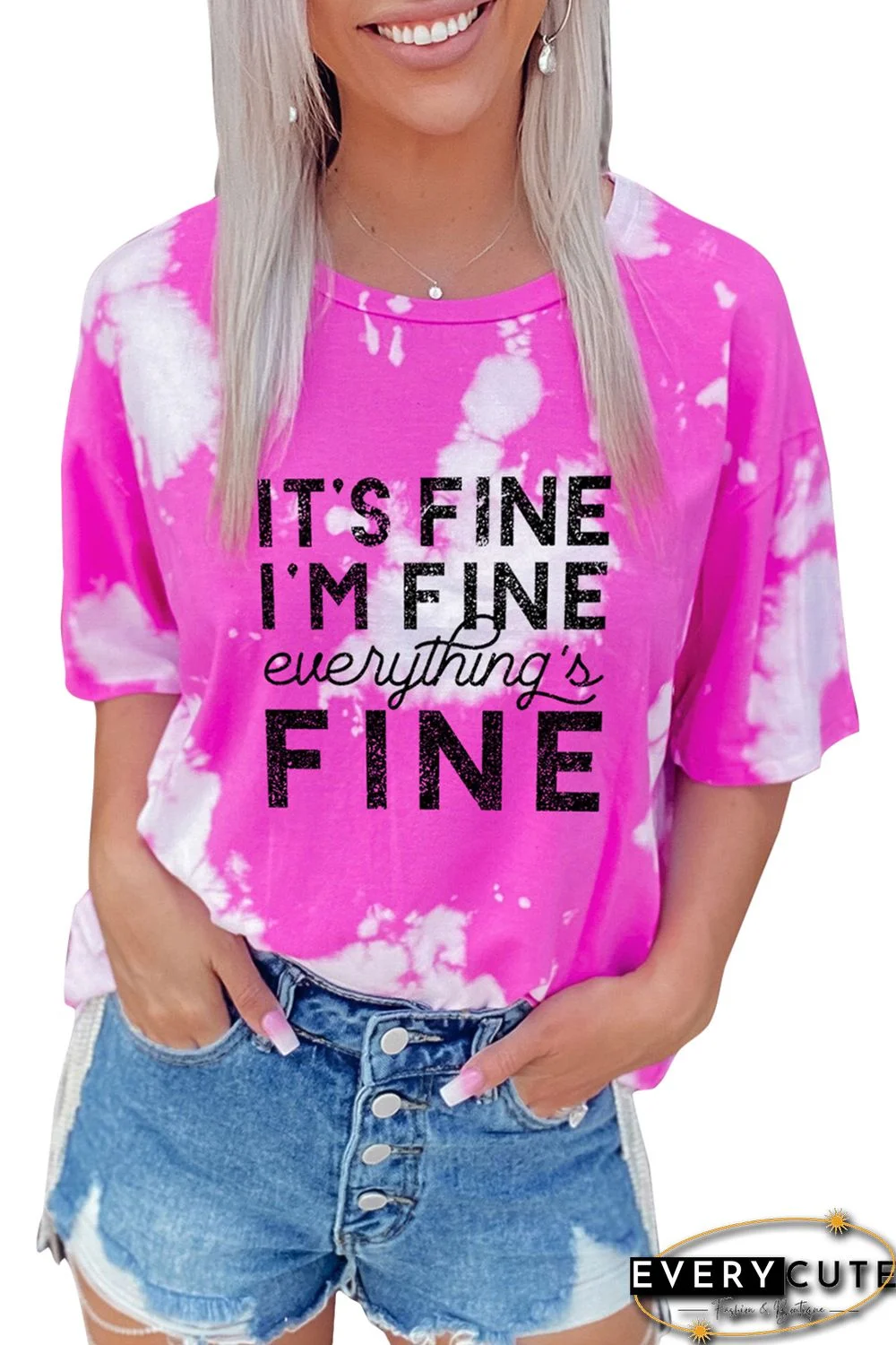 Pink It's Fine I'm Fine Everything Is Fine Tie Dye Graphic T Shirt