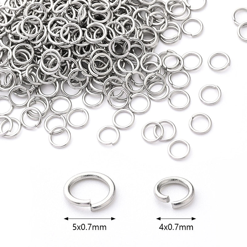 500 Pcs/Package 4x0.7mm 5x0.7mm Hole 2~2.9mm Hole 4~4.9mm 304 Stainless Steel Circle Simple Solid Color Polished Open Jump Rings