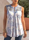 Plus Size Lace Stitching Button Floral Print Casual Tank Top