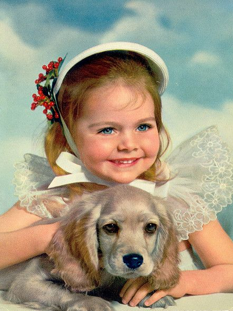 Little Girl And Puppy 30*40CM(Canvas) Full Round Drill Diamond Painting gbfke