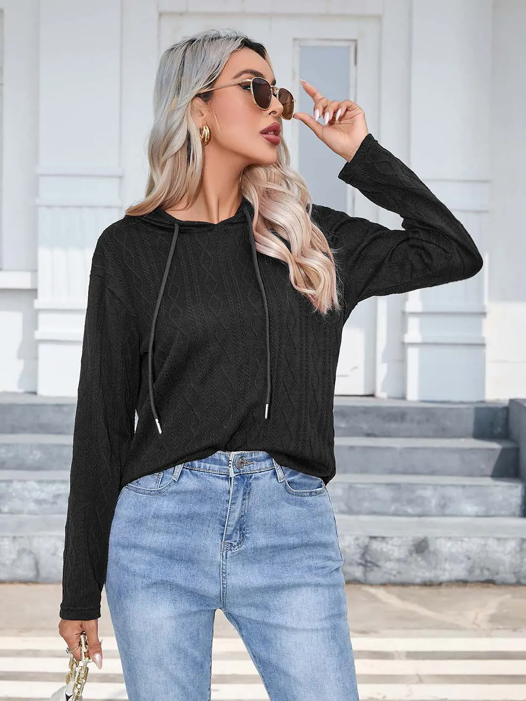 Churchf Women's Station Hot Style Autumn And Winter Knit Hoodie Sweater