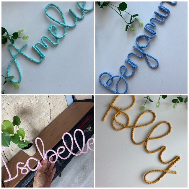 knitted wire words, names, quotes for kids and babies room decoration