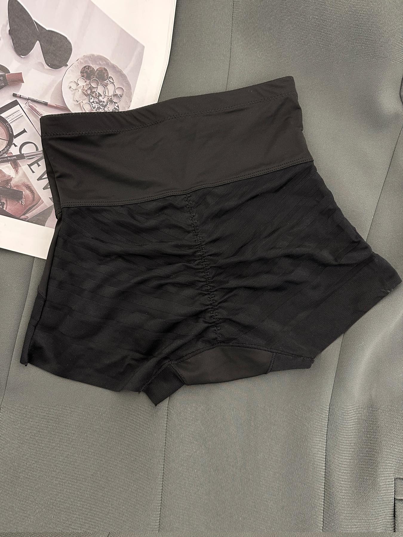 Women's High-Waisted Shapewear Panties, Layered Slimming Underwear, Striped Mesh Design, Breathable Sweat-Proof, Plus Size, All Seasons