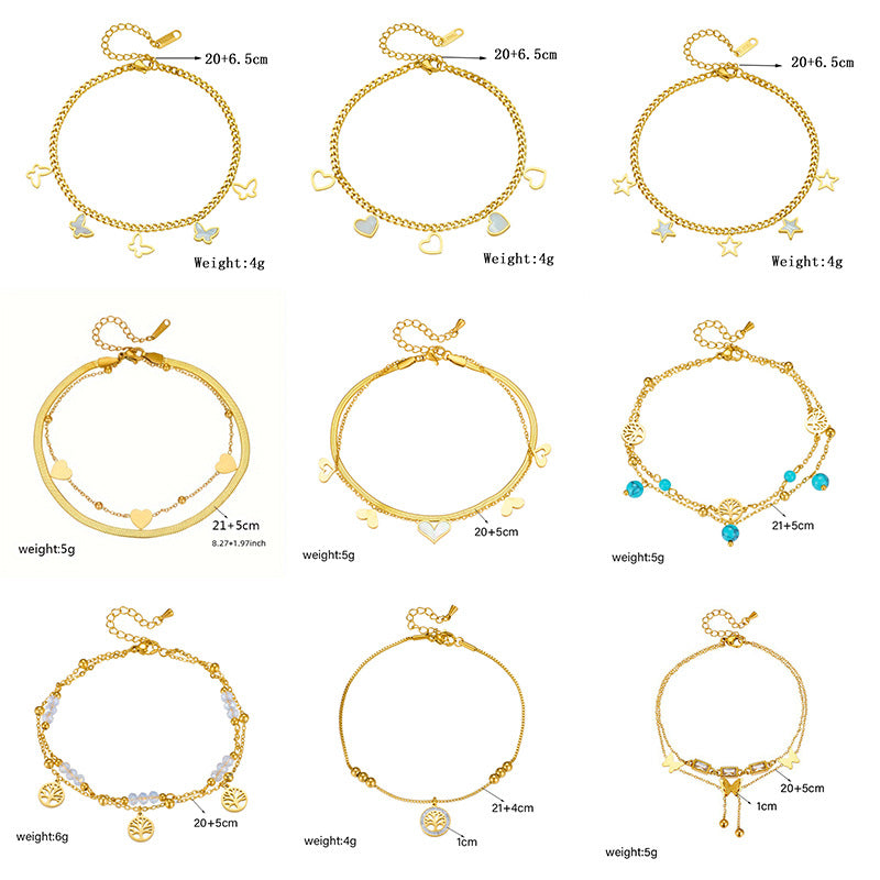 Women Heart Stainless Steel Anklets