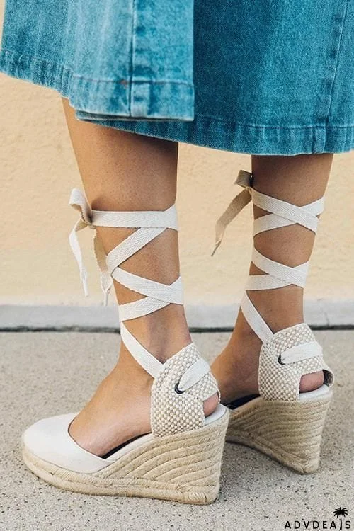 High Heel Platform Lace up Wedge