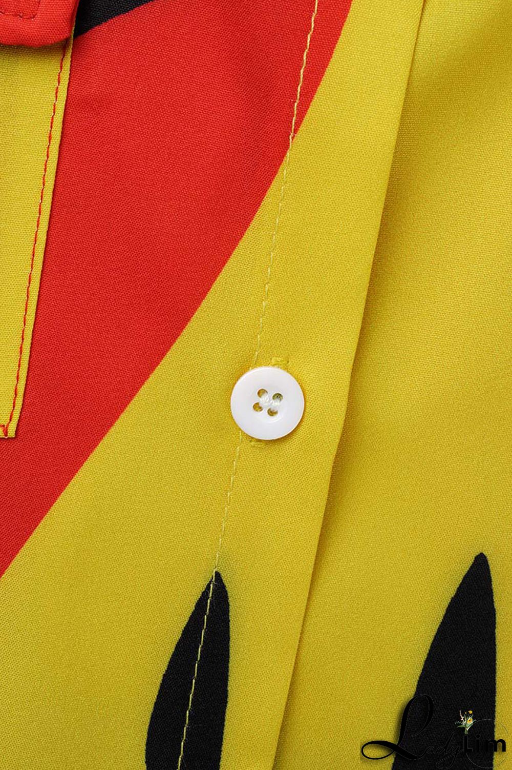 Cream White Fashion Casual Print Slit Turndown Collar Shirt Dress