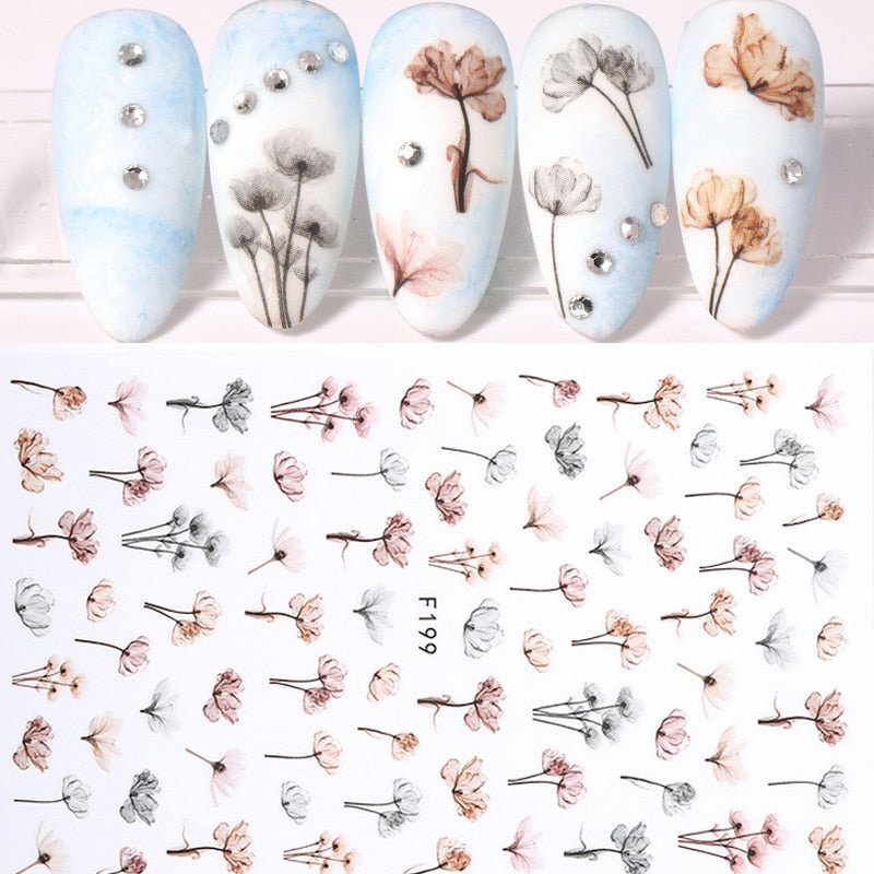 Spring 3D Embossed Floral Nail Sticker Adhesive Plants Leaves Flowers Fruit Transfer Sticker Decals Nail Art Decoration