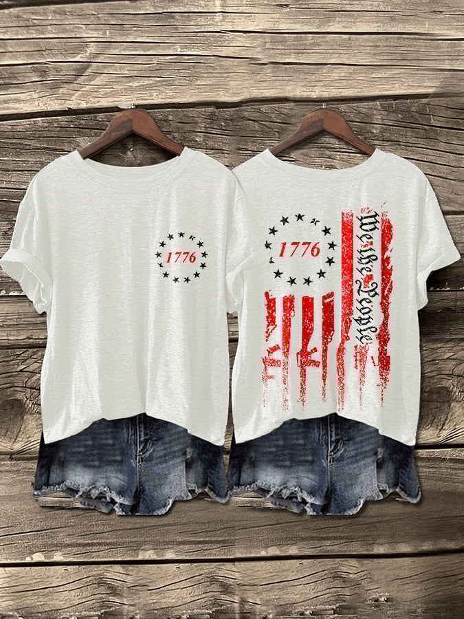 Retro We The People Flag 1776 Print T-Shirt