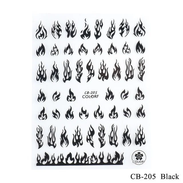Nail Stickers Back Glue Black White Gold Silver Flame Shapes Designs Nail Decal Decoration Tips For Beauty Salons-Nail Inspo