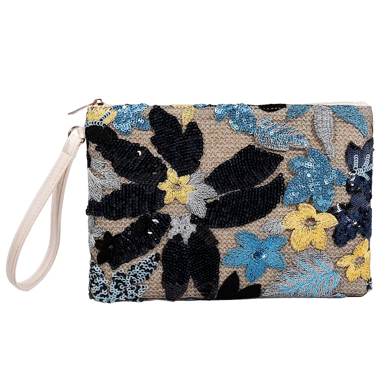 Card Holder Wallets Durable Sequin Women Embroidered Daily Leisure (Dark Blue)