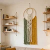 (Finished Product)Macrame Wall Hanging Boho Dream Catcher Hand Woven Leaf Tapestry Modern Aesthetic Tassel Wall Decor for Home Bedroom Living Room