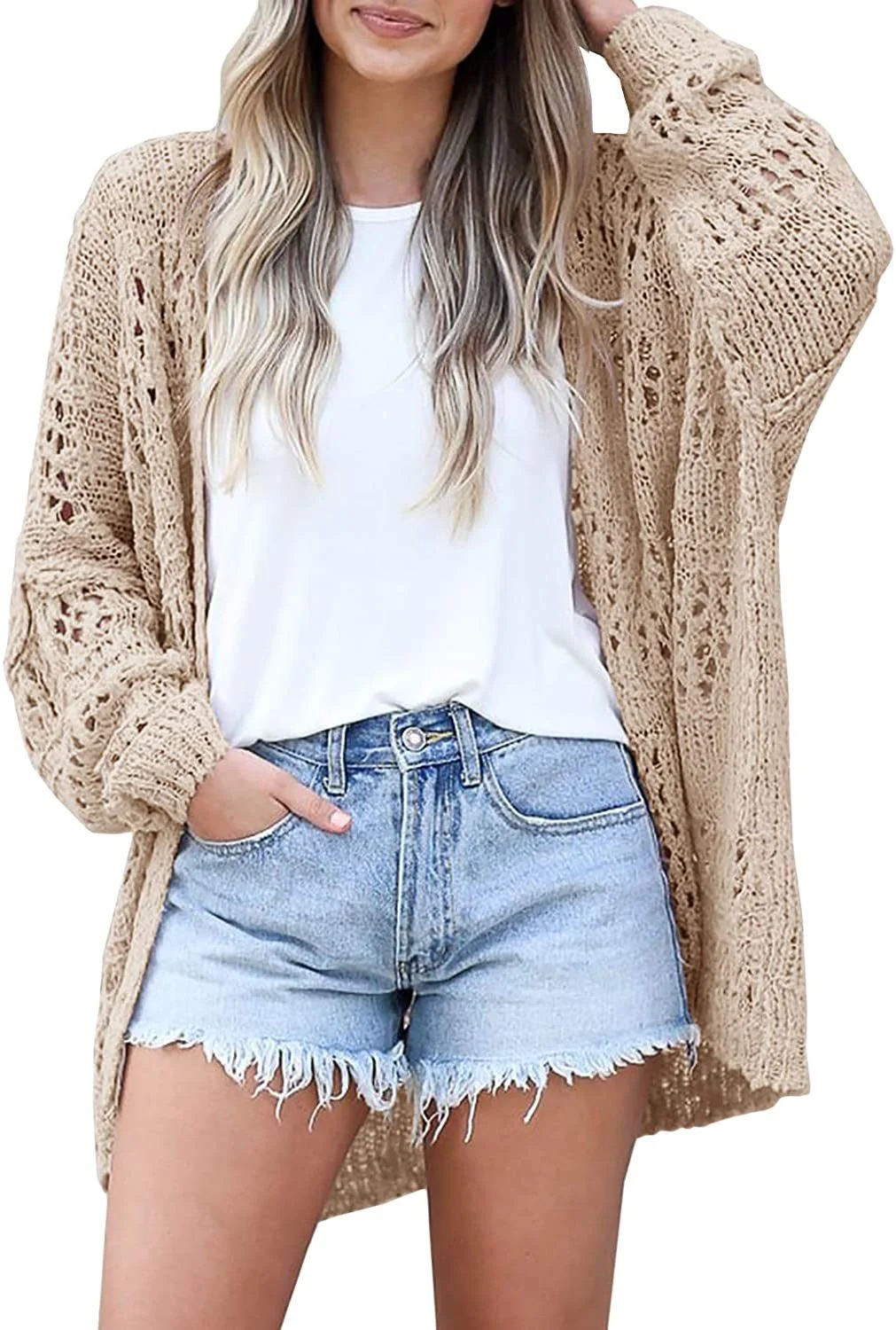 Mongw Mongw And Autumn New Fashion Lady Cardigan Long Sleeve Hollow Out Horse Hair Sweater Coat