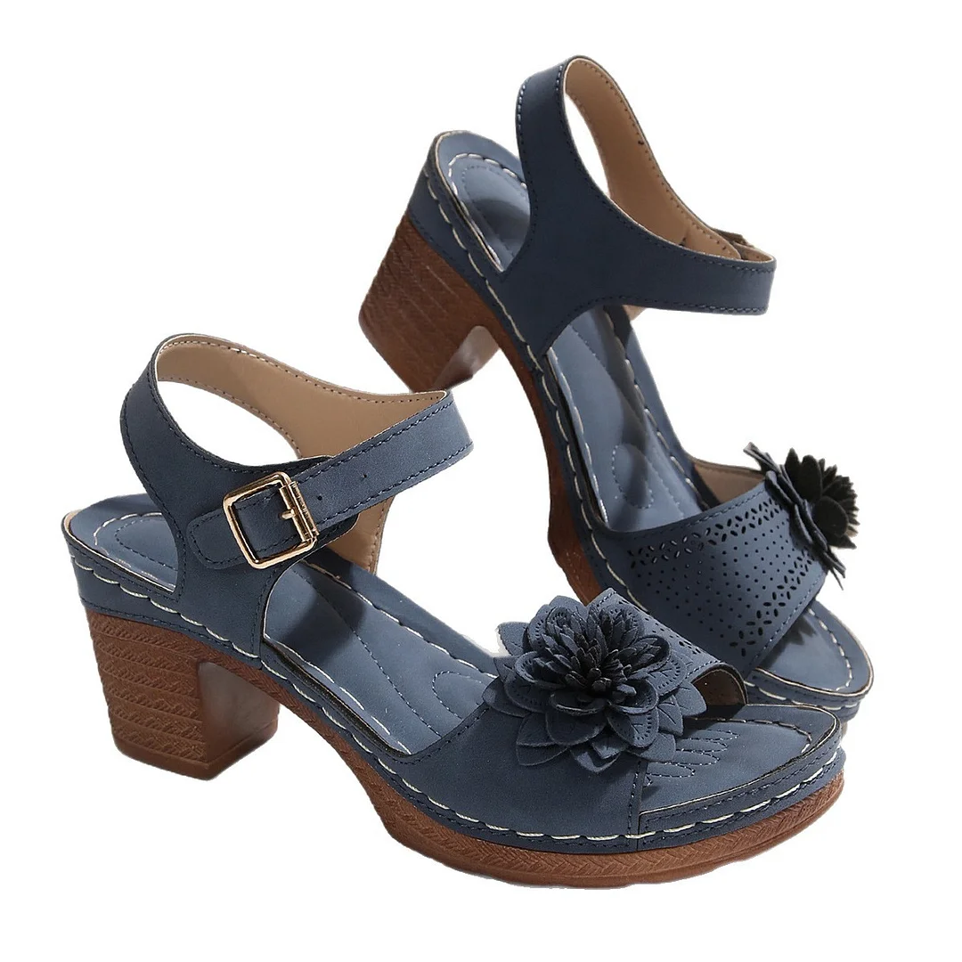 Breakj Breakj New Slope And Thick-Soled Sandals Women's Shoes Coarse Heel Large-Size Flower Decoration With Sandals