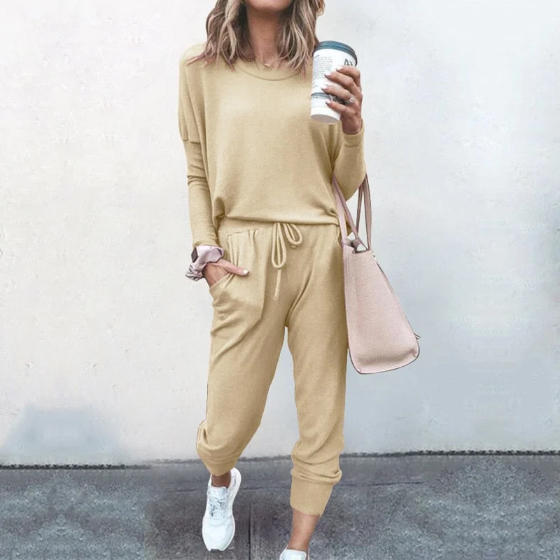 2020 top Spring Autumn Tracksuit Women 2 Piece Set Loose Comfortable Simple Style Solid Color Long Sleeve Casual Suit Clothes
