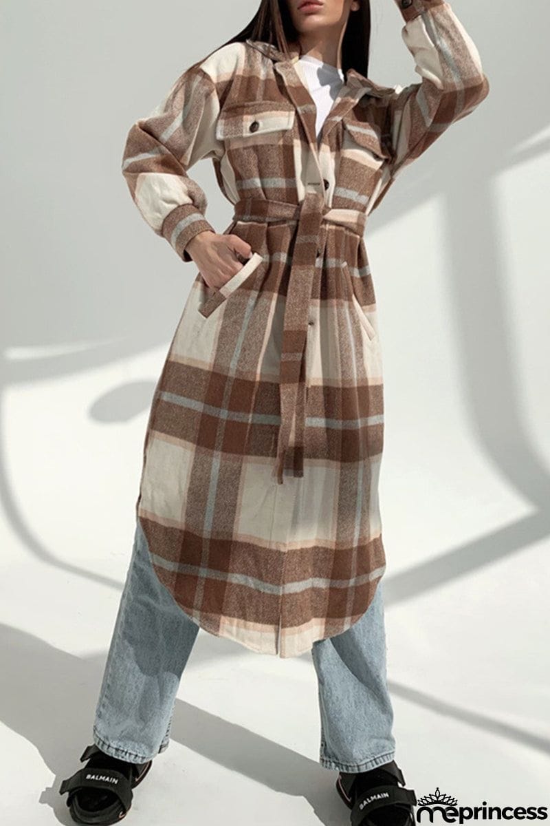 Sweet Elegant Plaid Striped Printing Shirt Collar Outerwear(3 Colros)