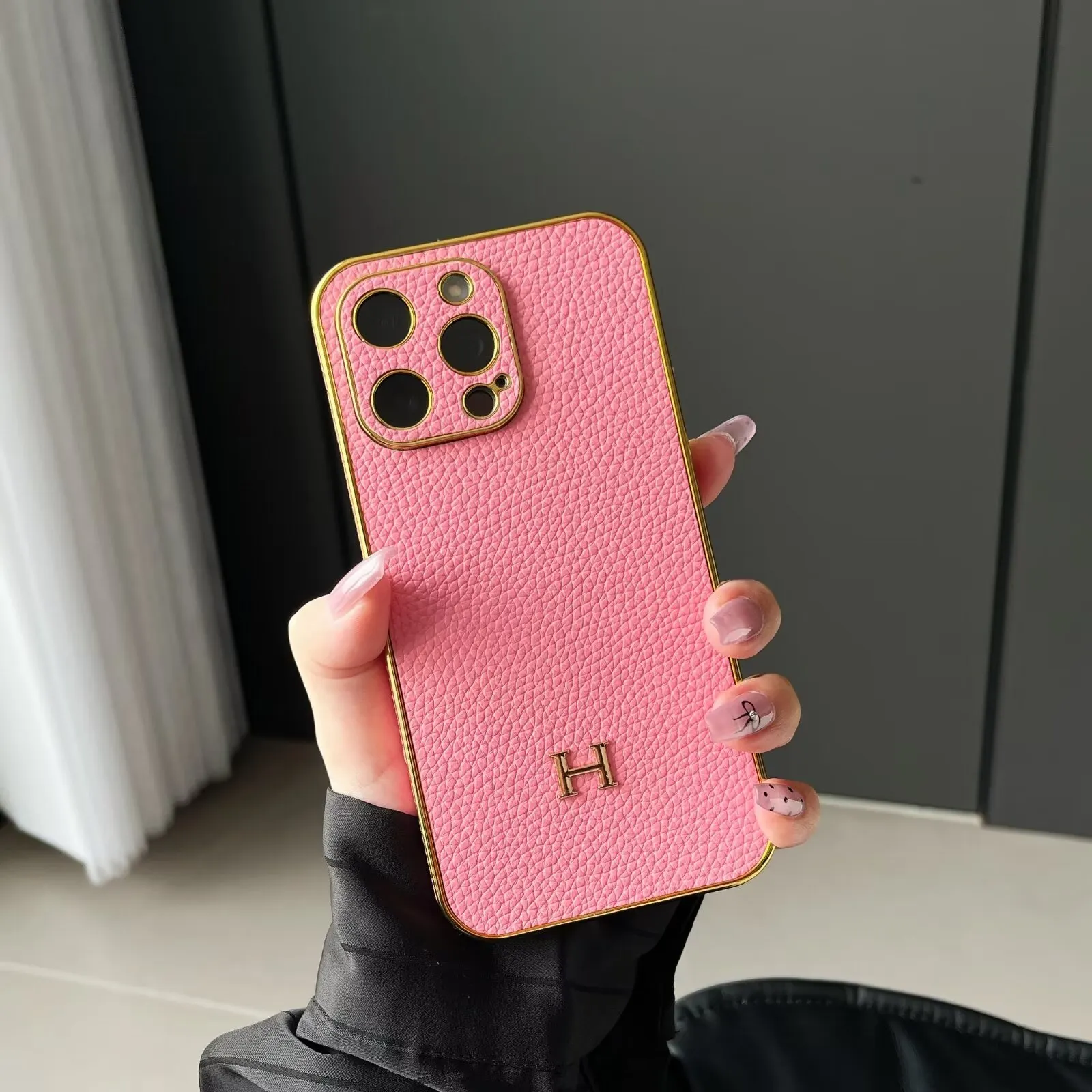 Luxury Hermes Genuine Leather Electroplating Elegant Apple iPhone Case