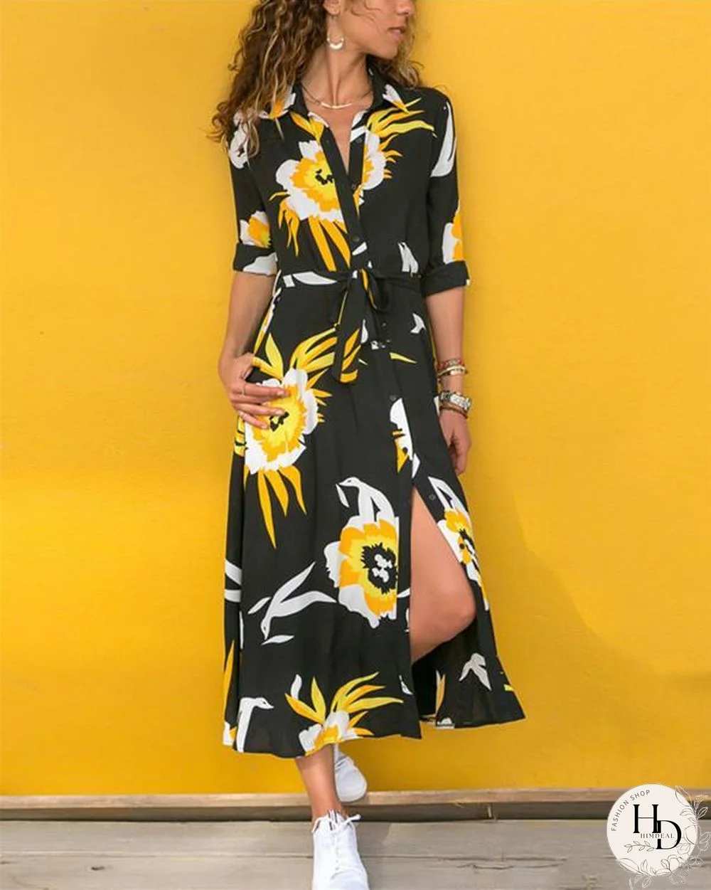 Random Printed V Neck Summer Beach Midi Dress