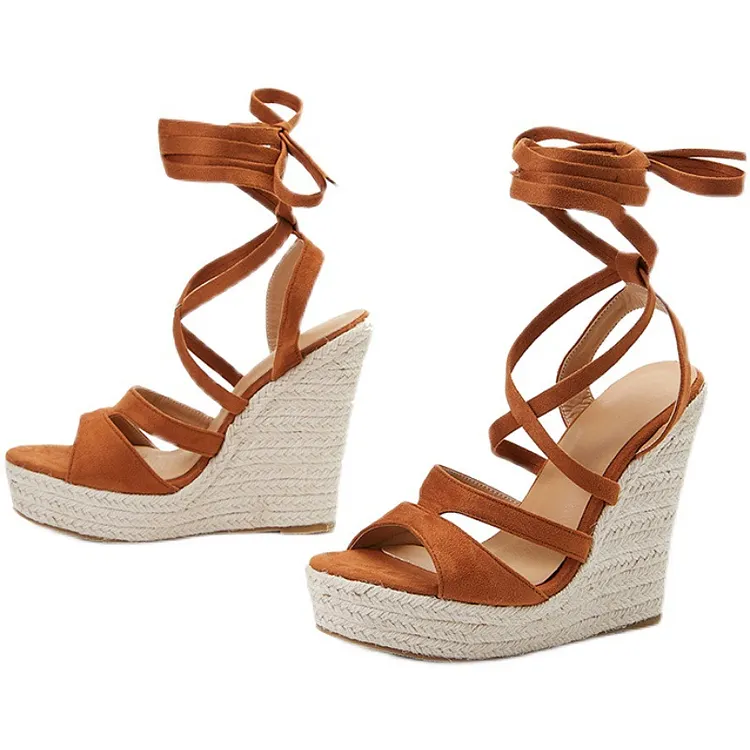 Criss Cross Ankle Strap Espadrille Wedge Platform Sandals
