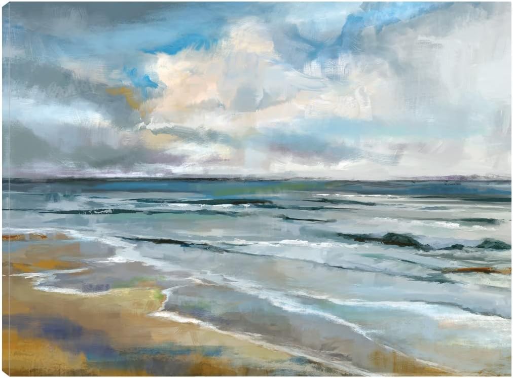 Fine Art Canvas Autumn Beach Canvas Print Artwork by Studio Arts, 60 inch  W x 45 inch  H Horizontal Gallery Wrapped Large Wall Decor 60&#034;W x 45&#034;H