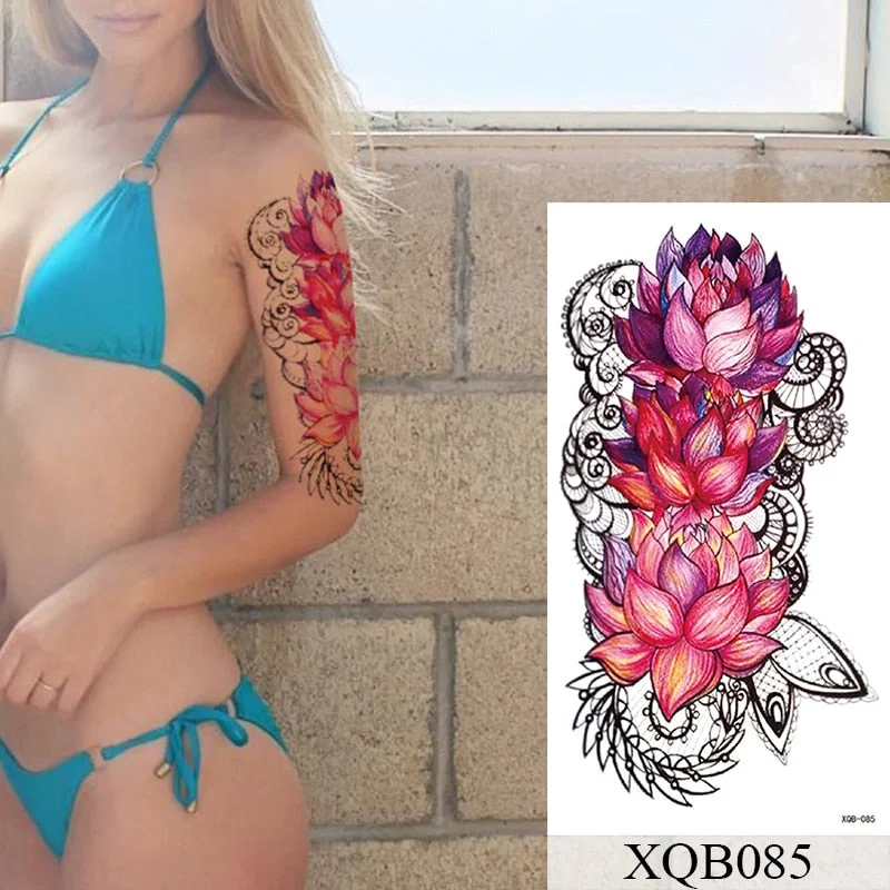 Waterproof Temporary Tattoo Sticker Rose Line Flower Lace Flash Tattoos Peony Wolf Body Art Arm Fake Tatoo Women Men