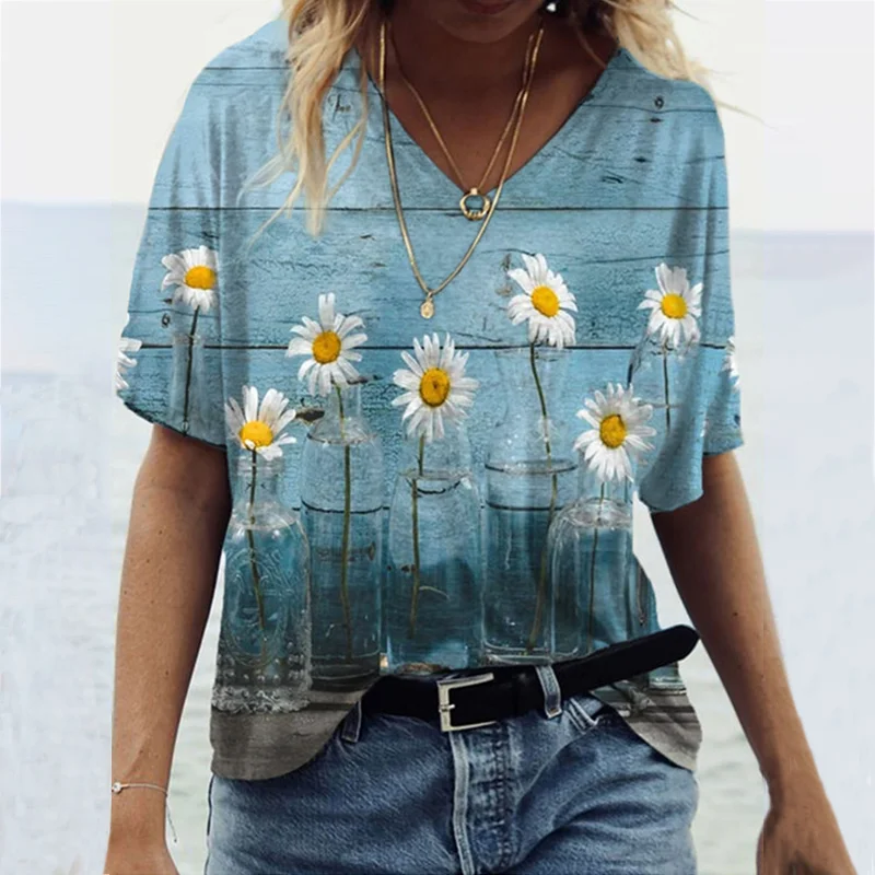 Casual Daisy Print Short Sleeve T-Shirt