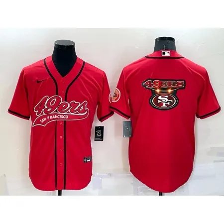 Men's San Francisco 49ers Red Team Big Logo With Patch Cool Base Stitched Baseball Jersey FJAQ