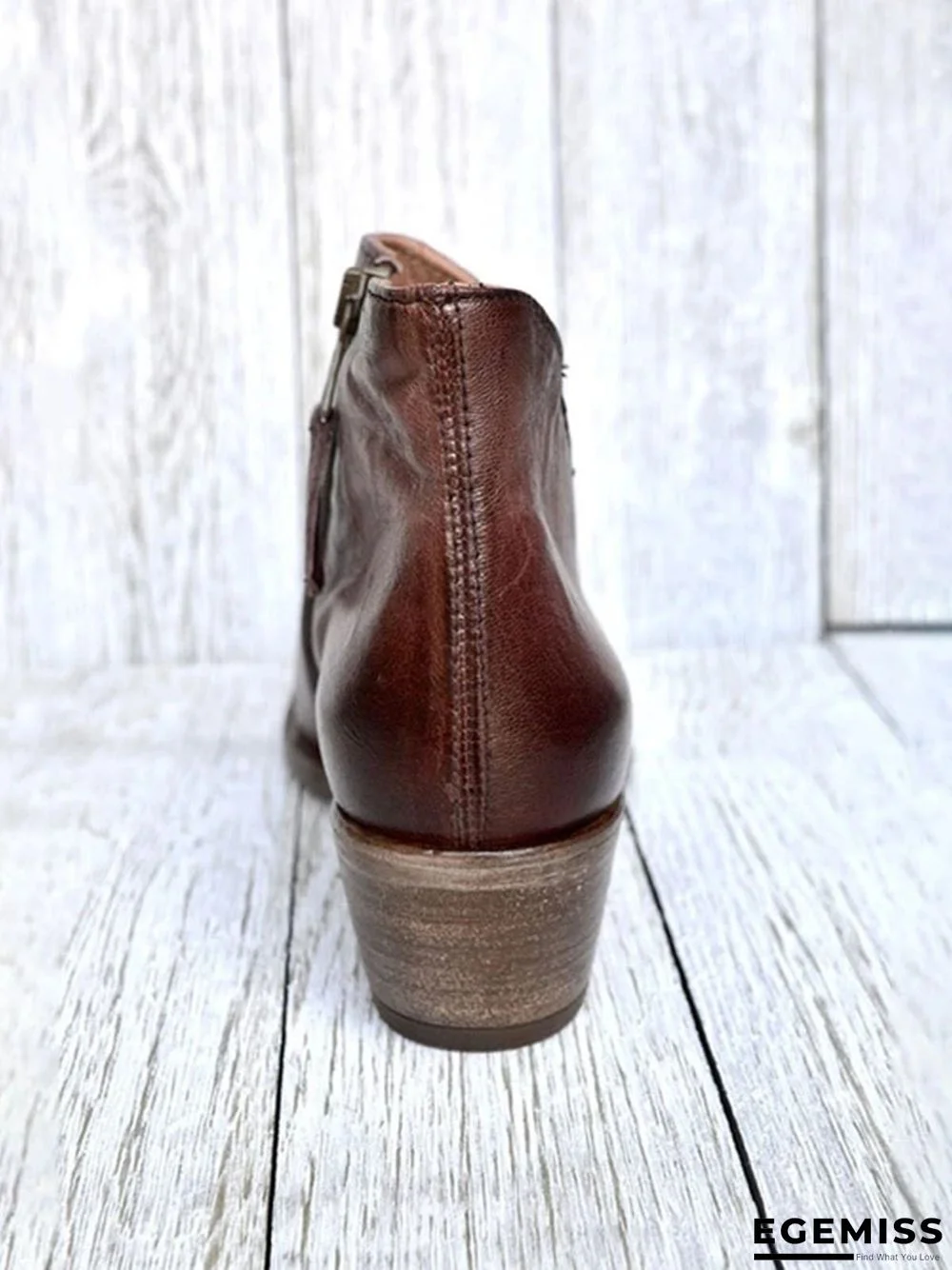 Retro Distressed Polished Color Zipper Thick Heel Pointed Ankle Boots | EGEMISS